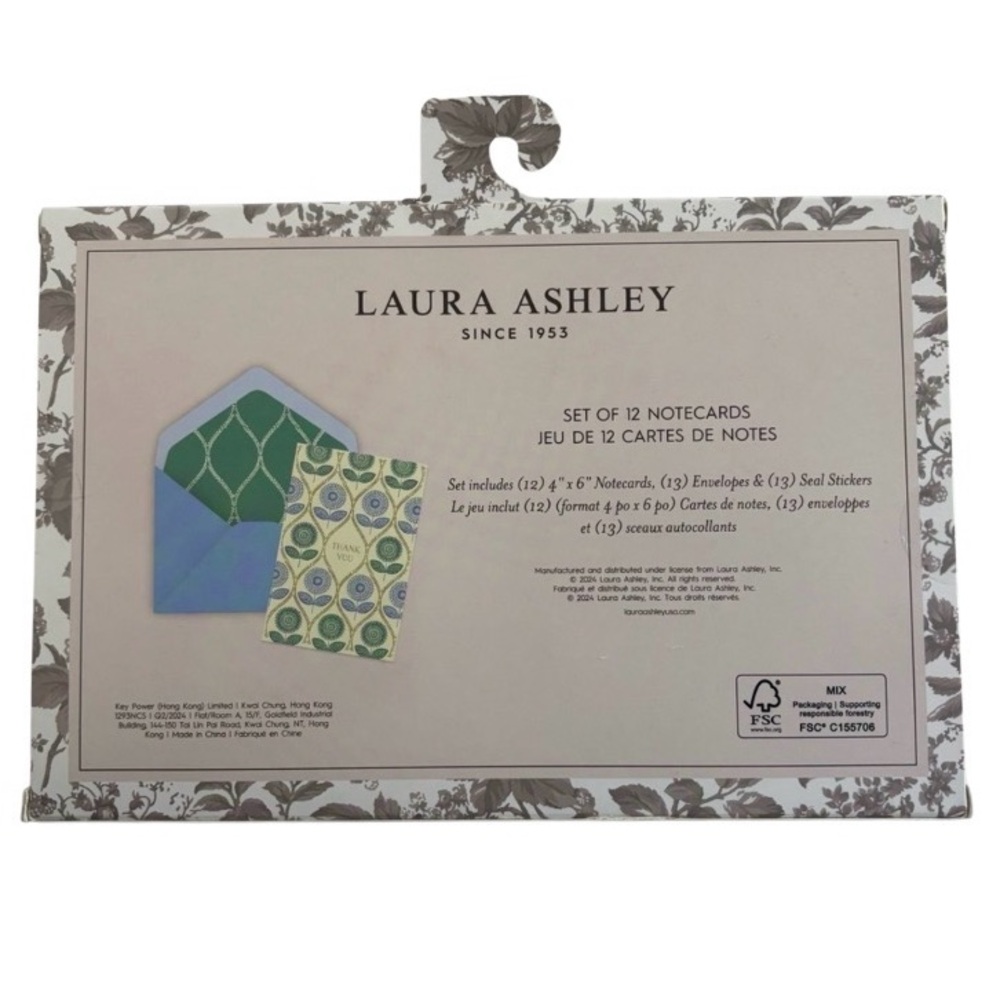 Laura Ashley - Set of 12 Thank You Notecards, Envelopes and Seal stickers - Picture 2 of 5